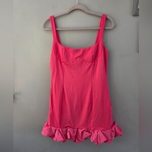 AEL AMY ENJOY LIFE Dress Women Large Pink Ruffle Hem Mini Barbiecore Valentines